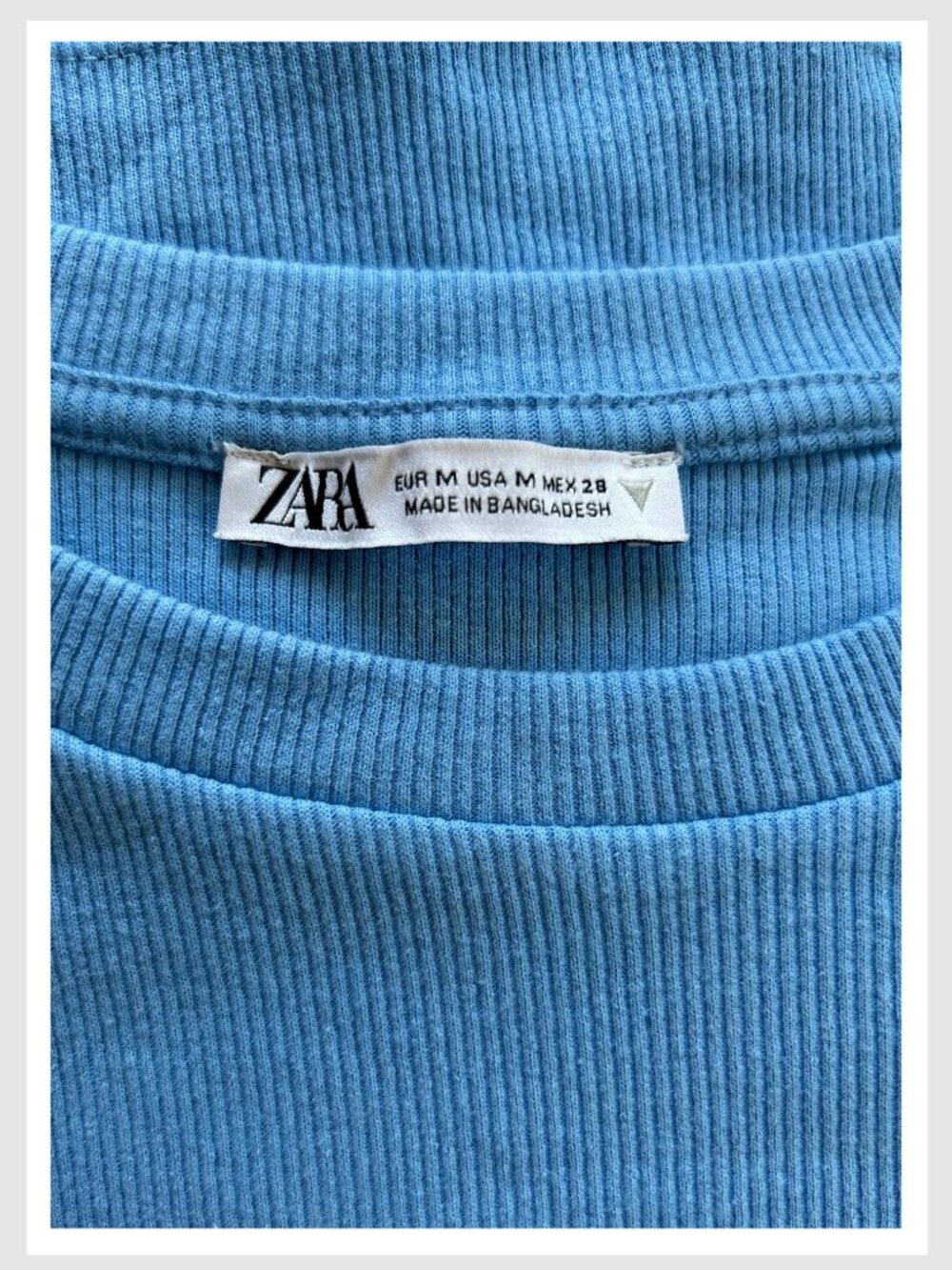 Zara Ribbed Crop Top Blue Ruffle Sleeve Crew Neck M - Picture 7 of 7